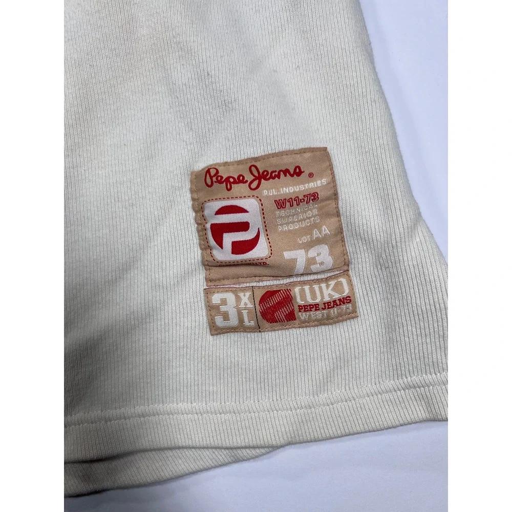 Pepe Jeans Baseball Jersey Mens 3XL Cream Red 73 Anniversary Ribbed Cotton PJL